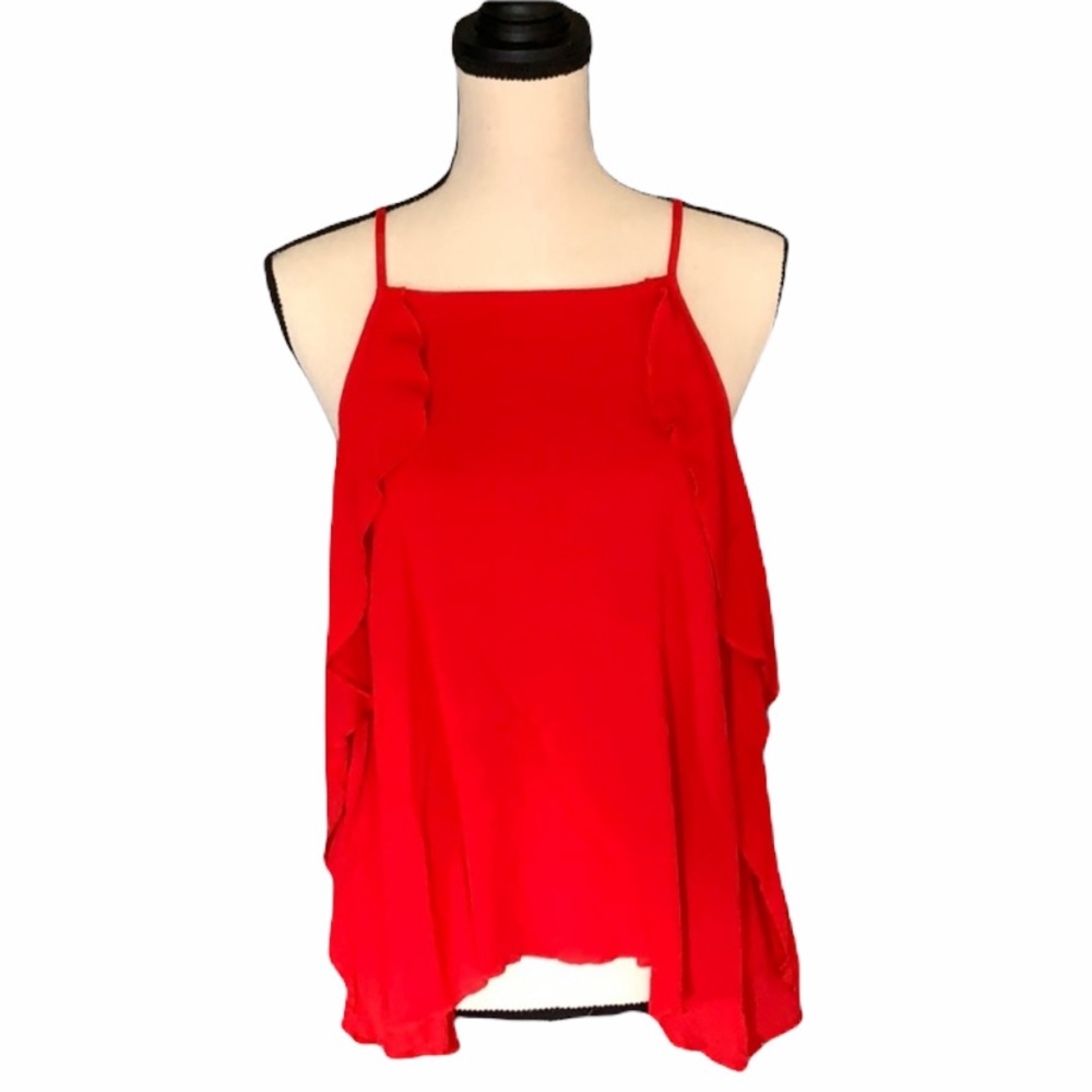 Mossimo Red Ruffle Criss Cross Back Tank Top Size Large